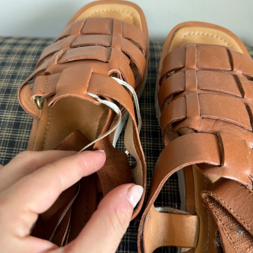 Madewell The Kiera Fisherman Woven Leather Platform Sandal Size 7.5 Brown